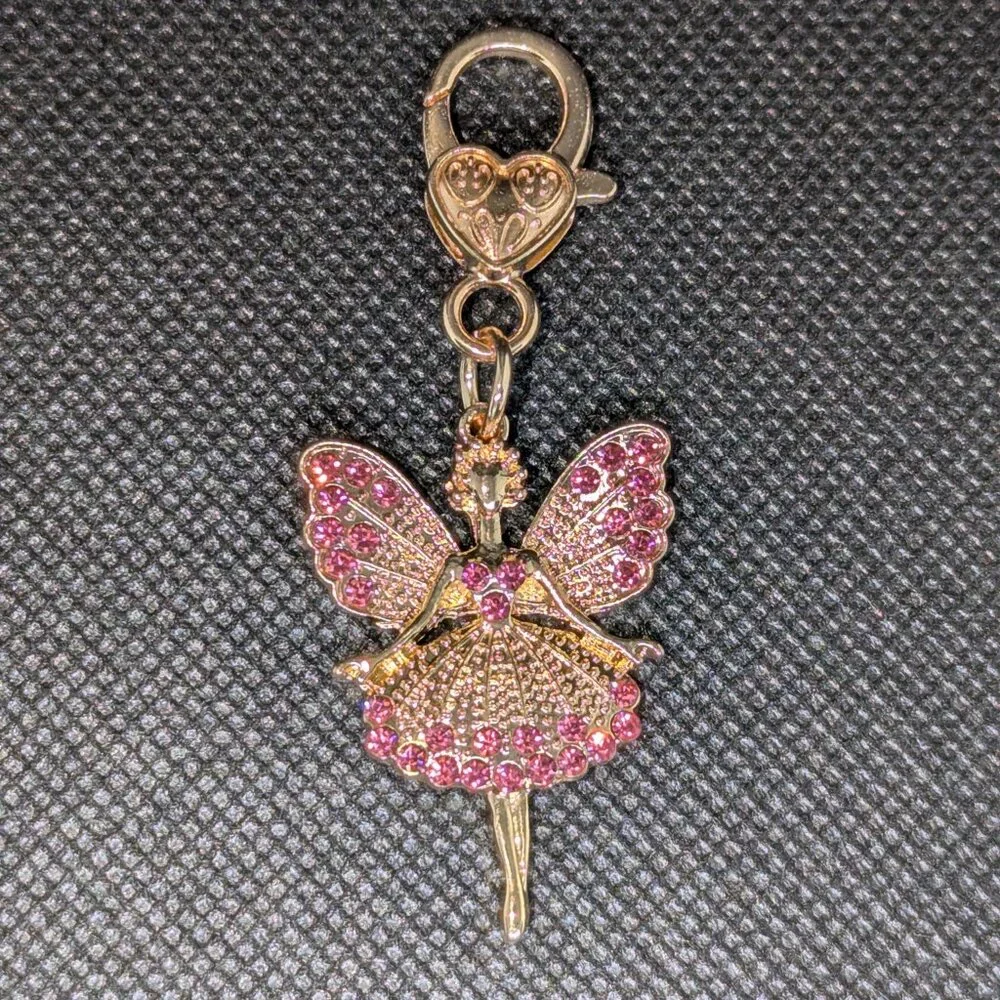 Bag charm fairy, pink rhinestones/heart. New! - Picture 3 of 3